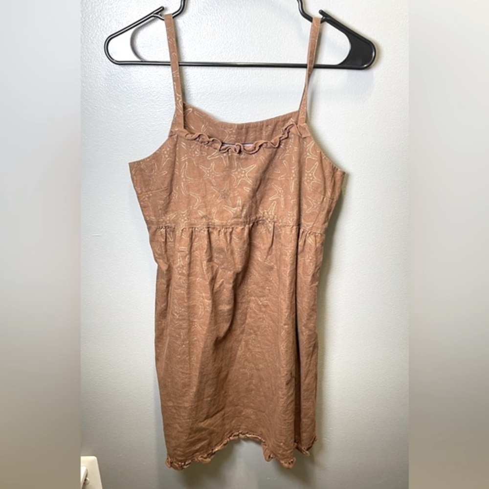Vineyard Vines Linen Blend Sundress Brown Starlight Gold Starfish Dress Size 4